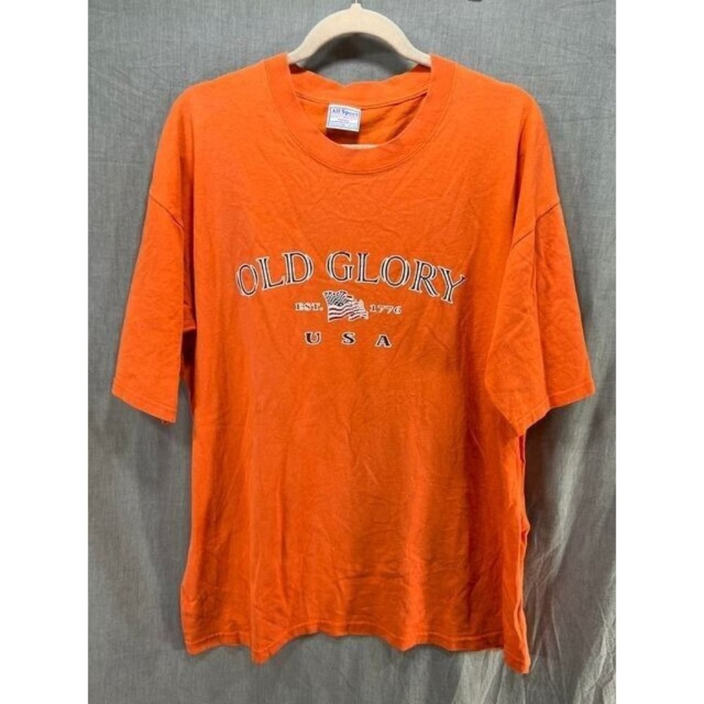 VTG Old Glory USA Shirt Adult Extra Large Orange Short Sleeve Pullover Tee Mens‎